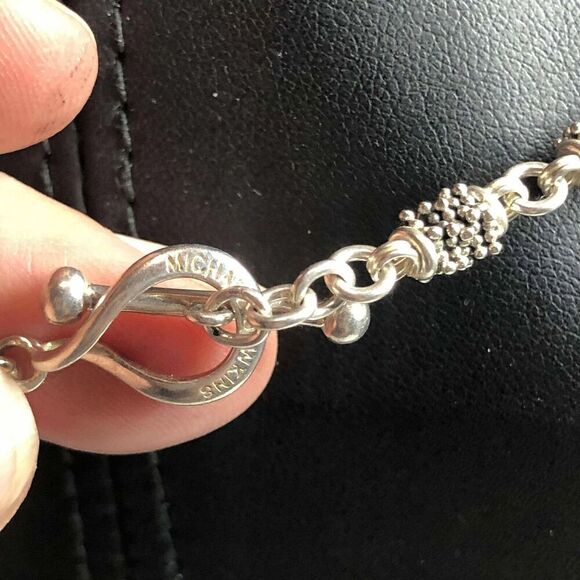 2067 Michael Dawkins Sterling 925 Pearl Blue Topaz Petal Necklace 20" 54.8grams - Picture 3 of 5